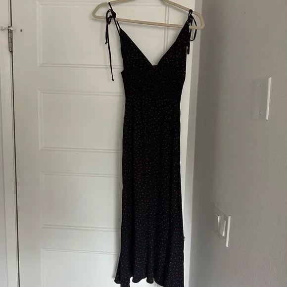 reformation black polka dot dress Reformation Black and White Micro Polkadot Maxi Dress Size UK 12 RRP £ –  Sellier main image 0